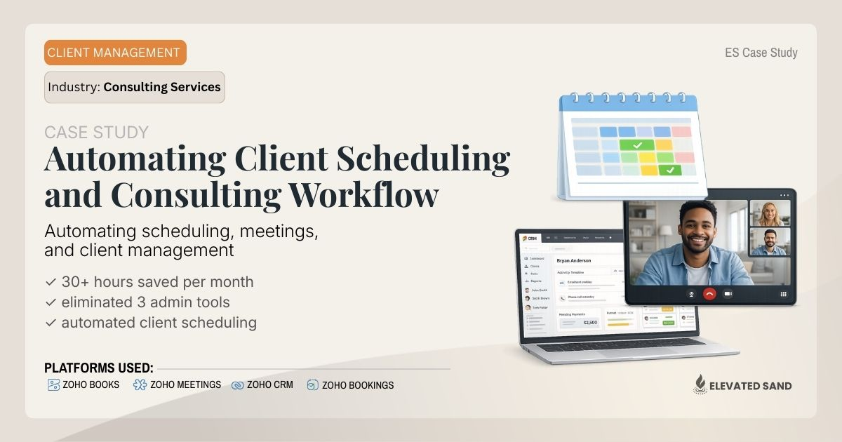 Zoho Books event payment automation dashboard and client portal workflow illustration