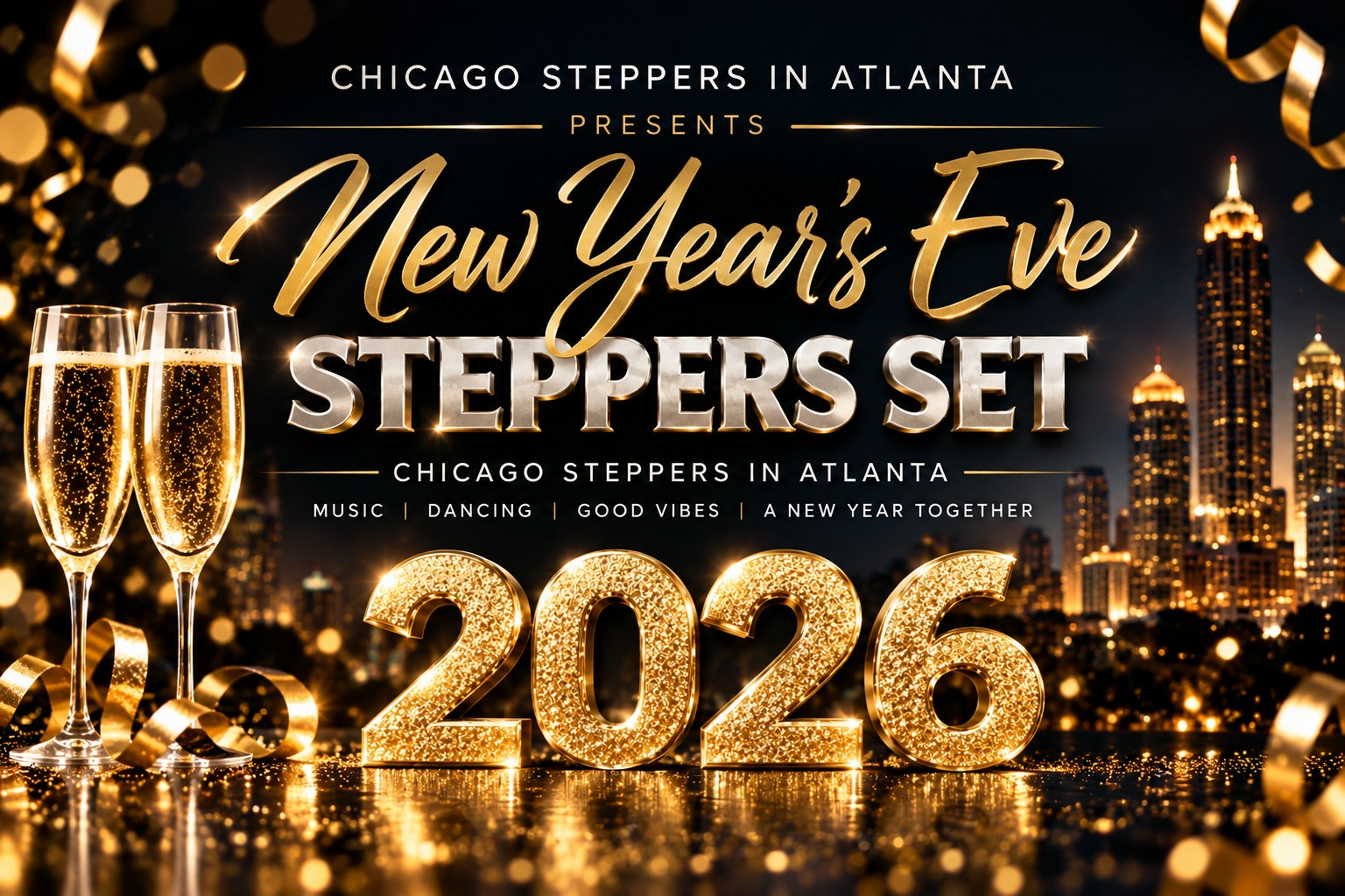 New Year’s Eve Steppers Set promotional graphic for Chicago Steppers in Atlanta