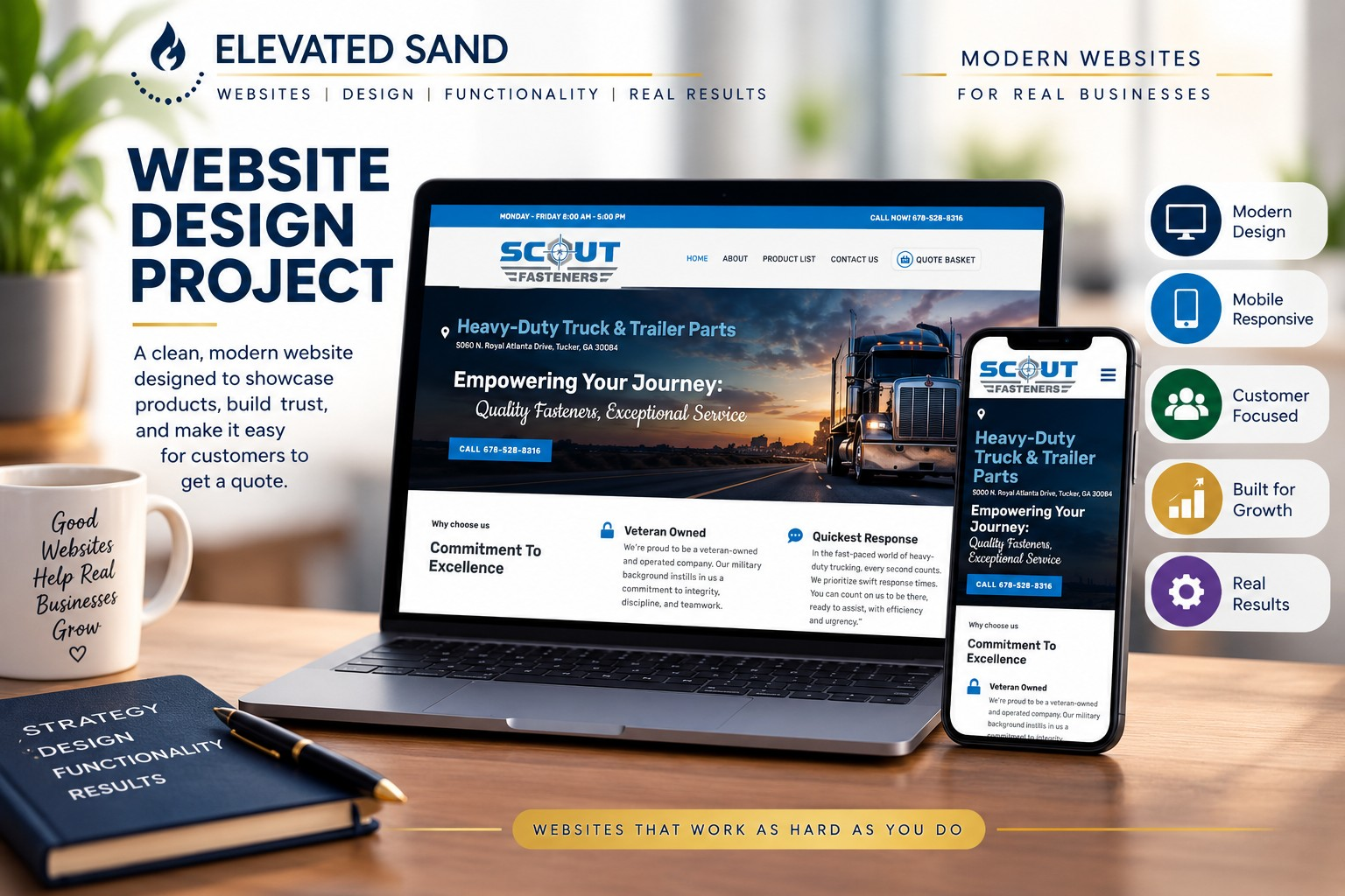 Responsive website design for Scout Fasteners displayed on desktop and mobile devices